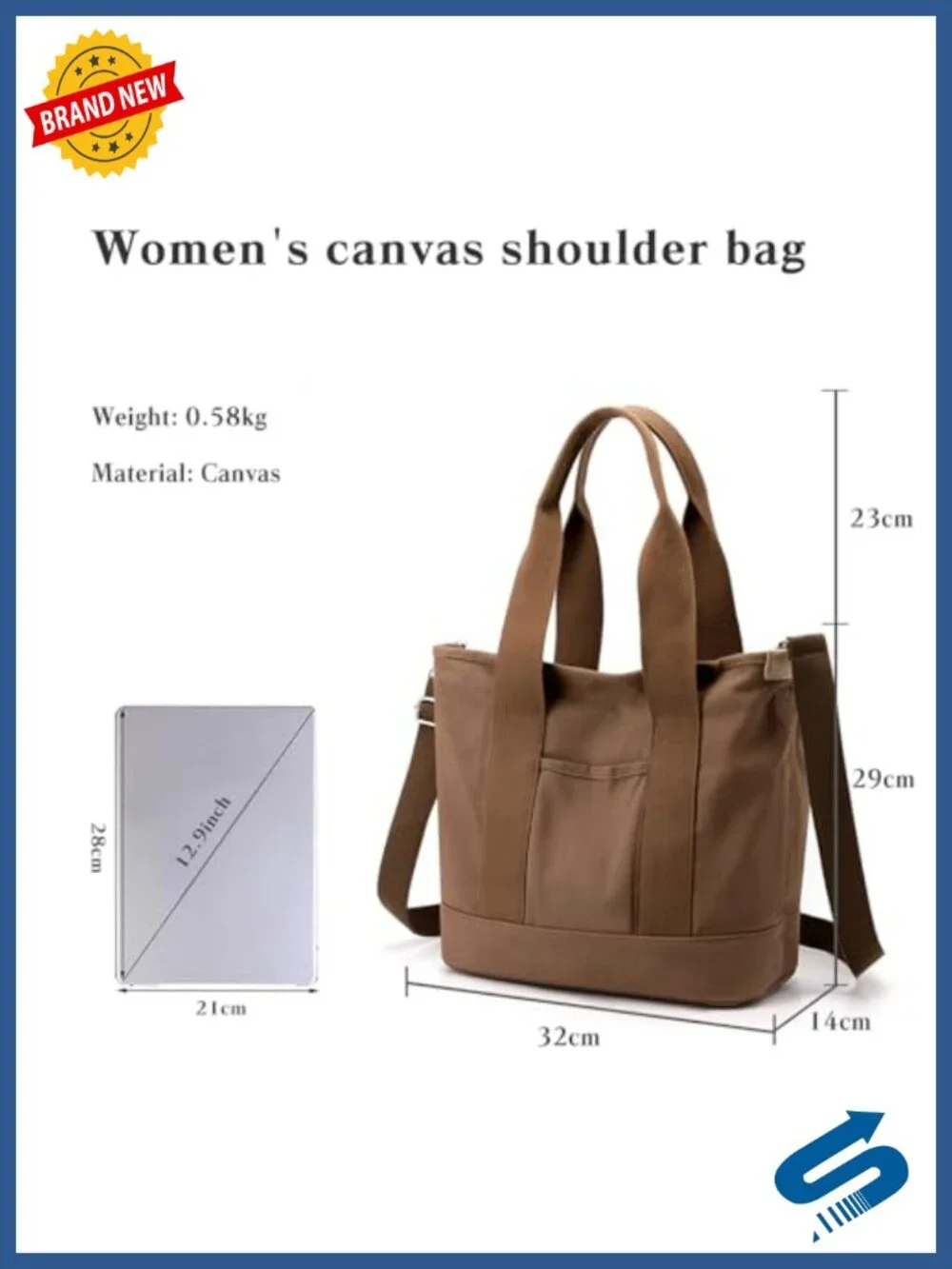 Large Canvas Crossbody Tote Handbag Multi-Pockets Shoulder Bag for Women
